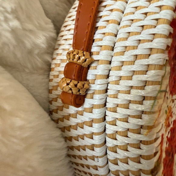 Anthropologie Rattan Circle Bag Floral Print Woven Crossbody - Picture 4 of 6